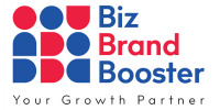 The red and blue logo of Biz Band Booster for digital marketing, video production & branding services